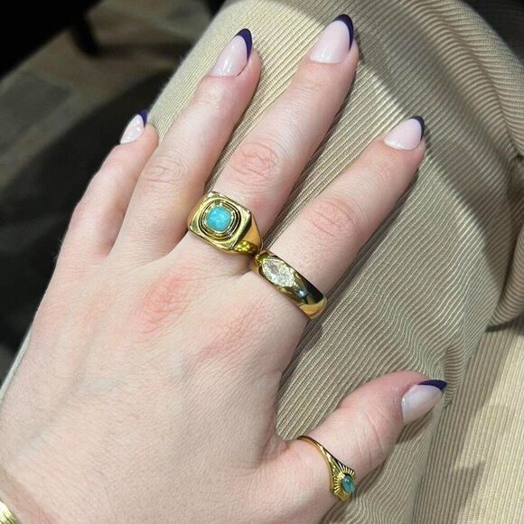 New! “Addie” Chunky Gold/Turquoise Ring - Picture 4 of 7